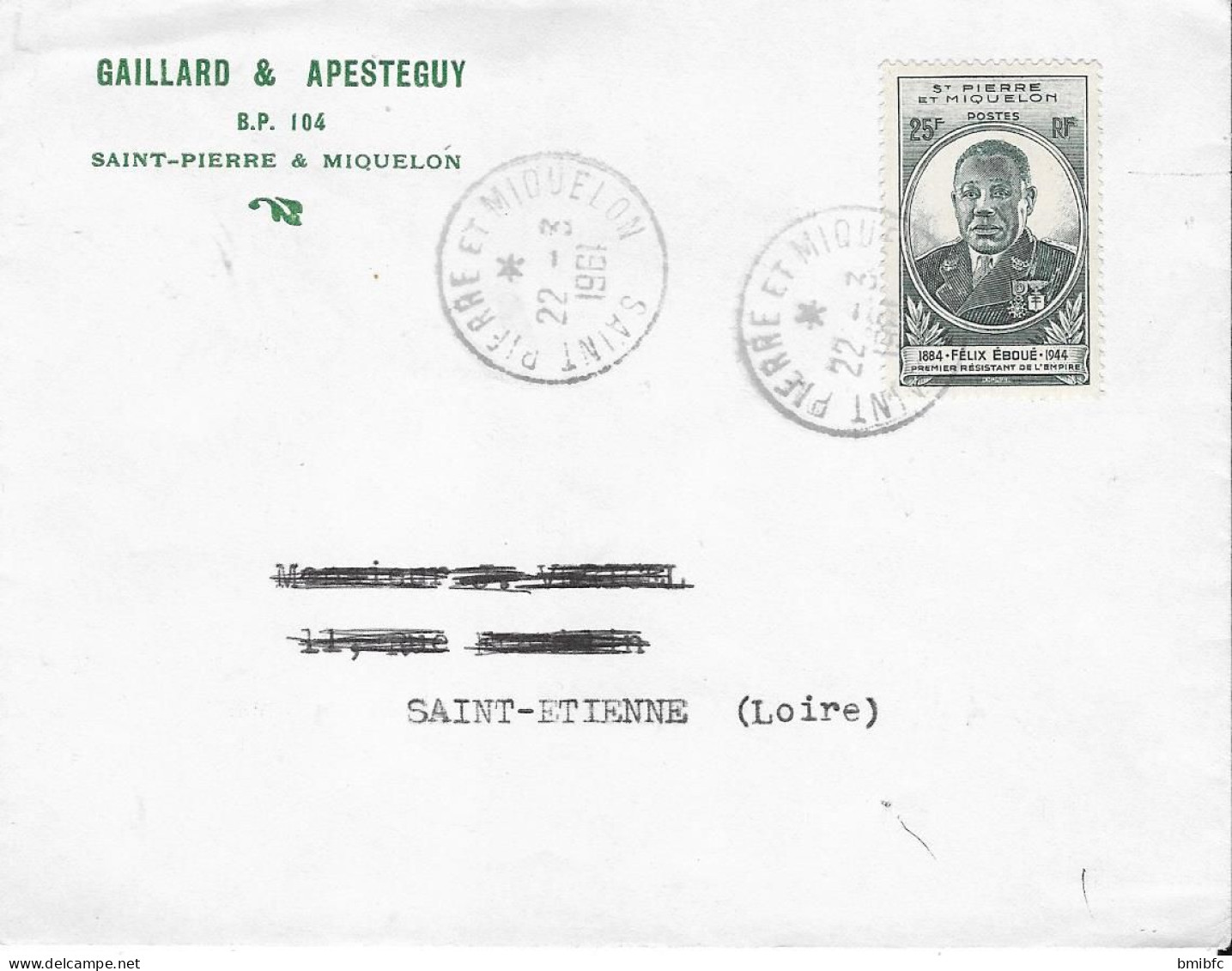 1961 Sur Lettre - GAILLARD&APESTEGUY BP 104 SAINT-PIERRE & MIQUELON - Covers & Documents