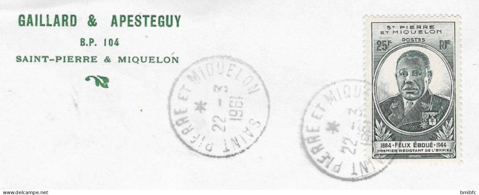 1961 Sur Lettre - GAILLARD&APESTEGUY BP 104 SAINT-PIERRE & MIQUELON - Covers & Documents