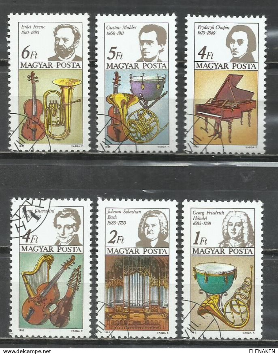 7565- SERIE COMPLETA HUNGRÍA 1985 MÚSICOS MÚSICA 2994/2999 - Used Stamps