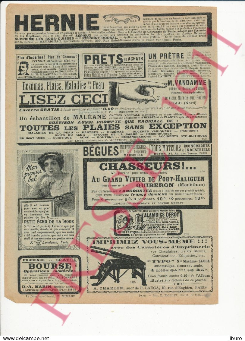 Publicité 1911 Articles Pour écoliers Matériel Scolaire Plumier Cartables Porte-musique Vivier Port-Haliguen Quiberon - Publicités