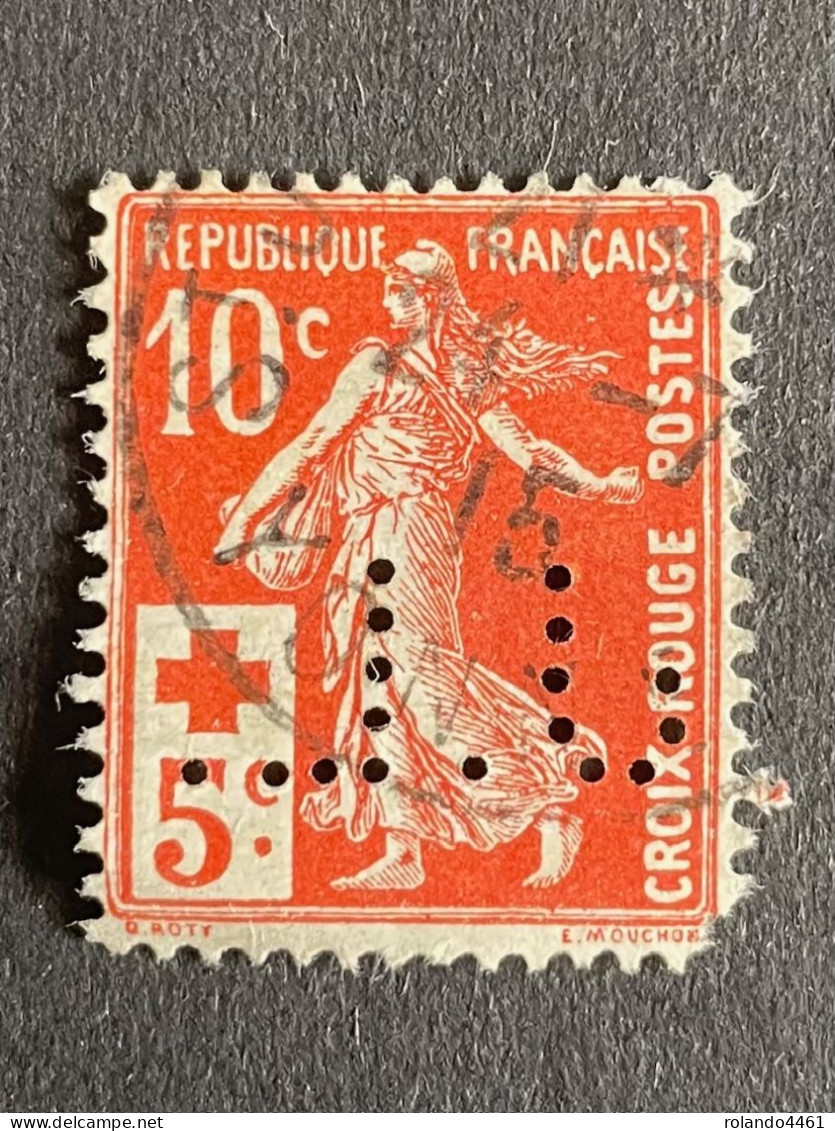 FRANCE J N° 147 Semeuse Croix Rouge J.L. 68 Indice 4 Perforé Perforés Perfins Perfin Avec Defaut - Autres & Non Classés