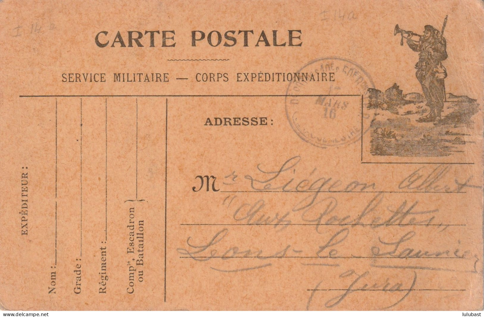 Carte FM " Au Clairon." Pour Lons Le Saunier. - Guerre De 1914-18