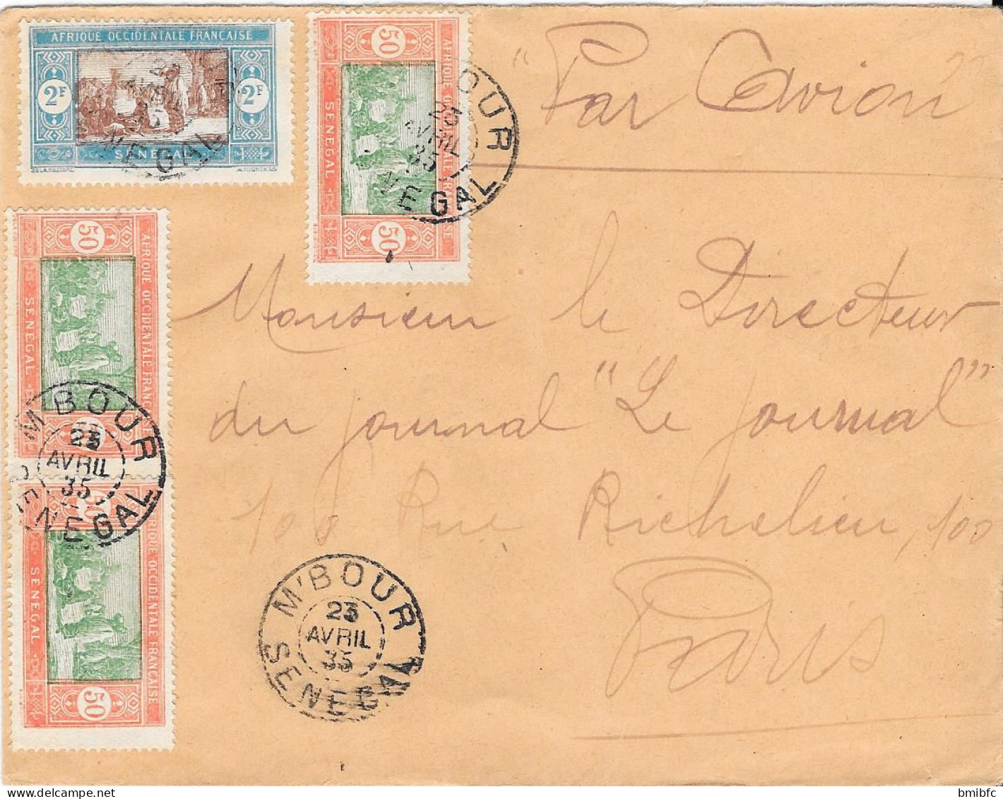 A.O.F. 1935 Sur Lettre M'BOUR - SÉNÉGAL - Covers & Documents