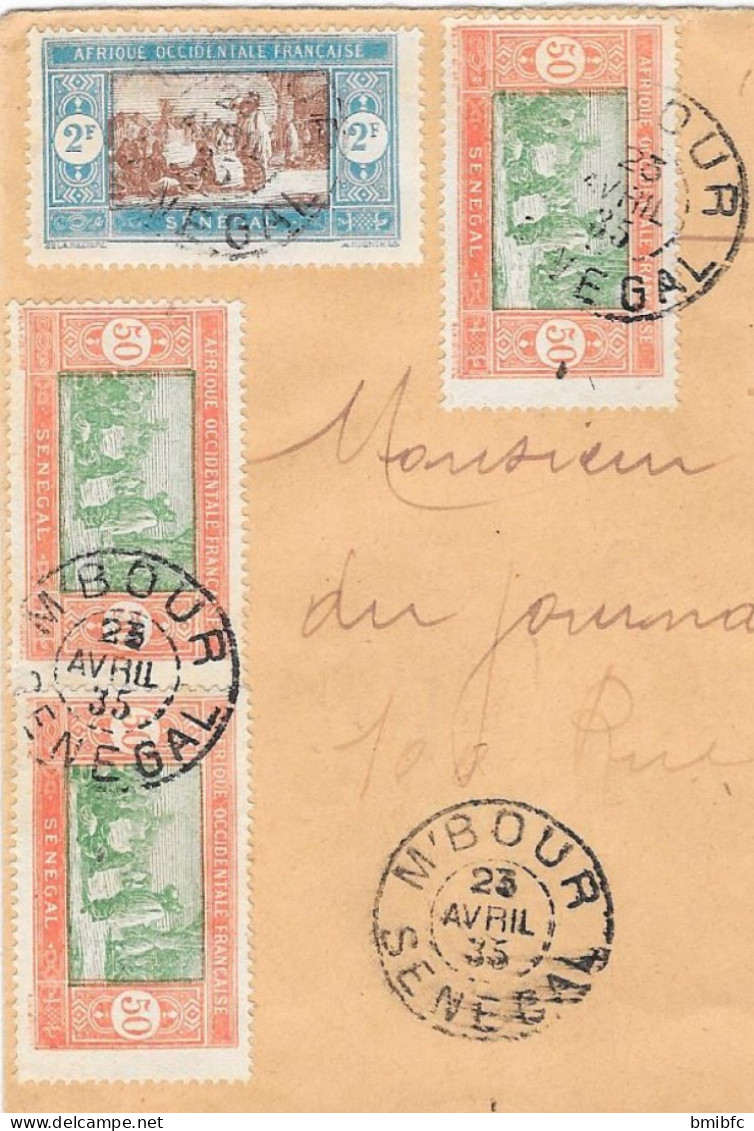 A.O.F. 1935 Sur Lettre M'BOUR - SÉNÉGAL - Lettres & Documents