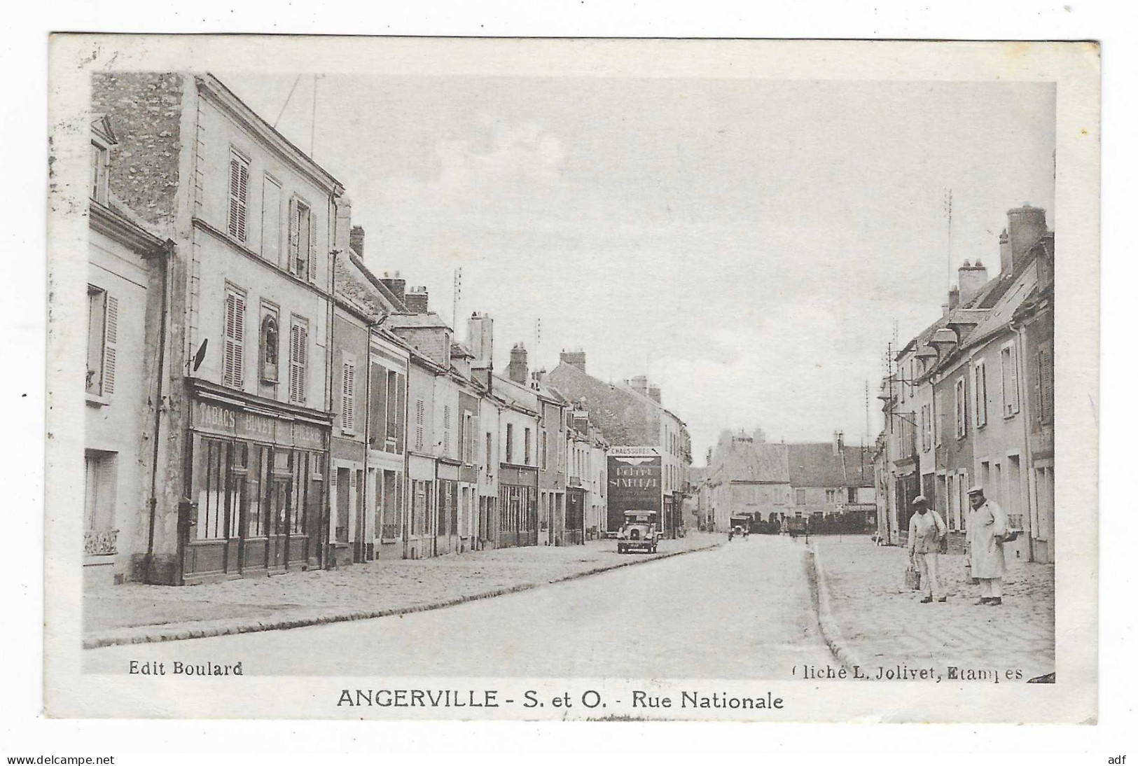 CPA ANGERVILLE, PETITE ANIMATION, RUE NATIONALE, AUTO VOITURE TACOT, TABAC BUVETTE EPICERIE, ESSONNE 91 - Angerville