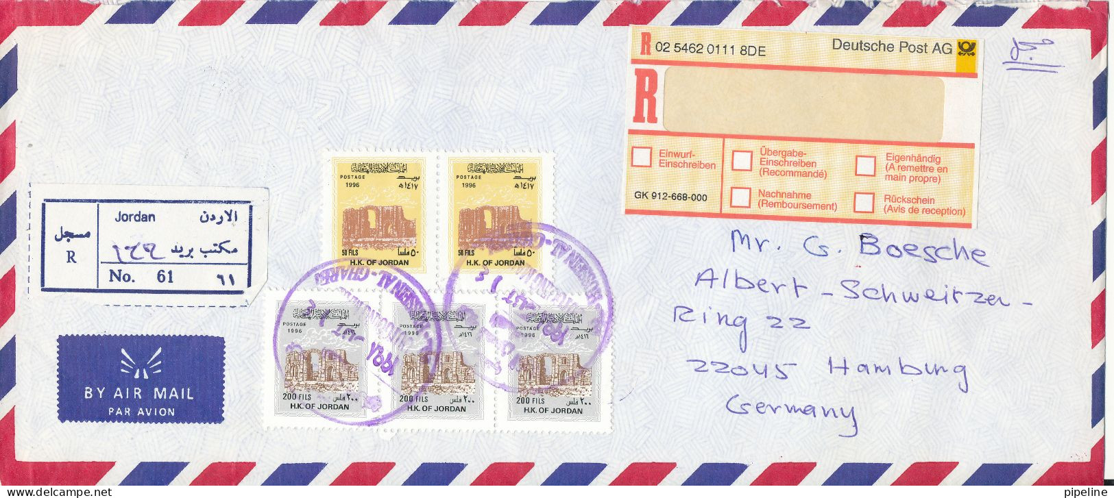 Jordan Registered Air Mail Cover Sent To Germany 14-3-1998 - Jordanië