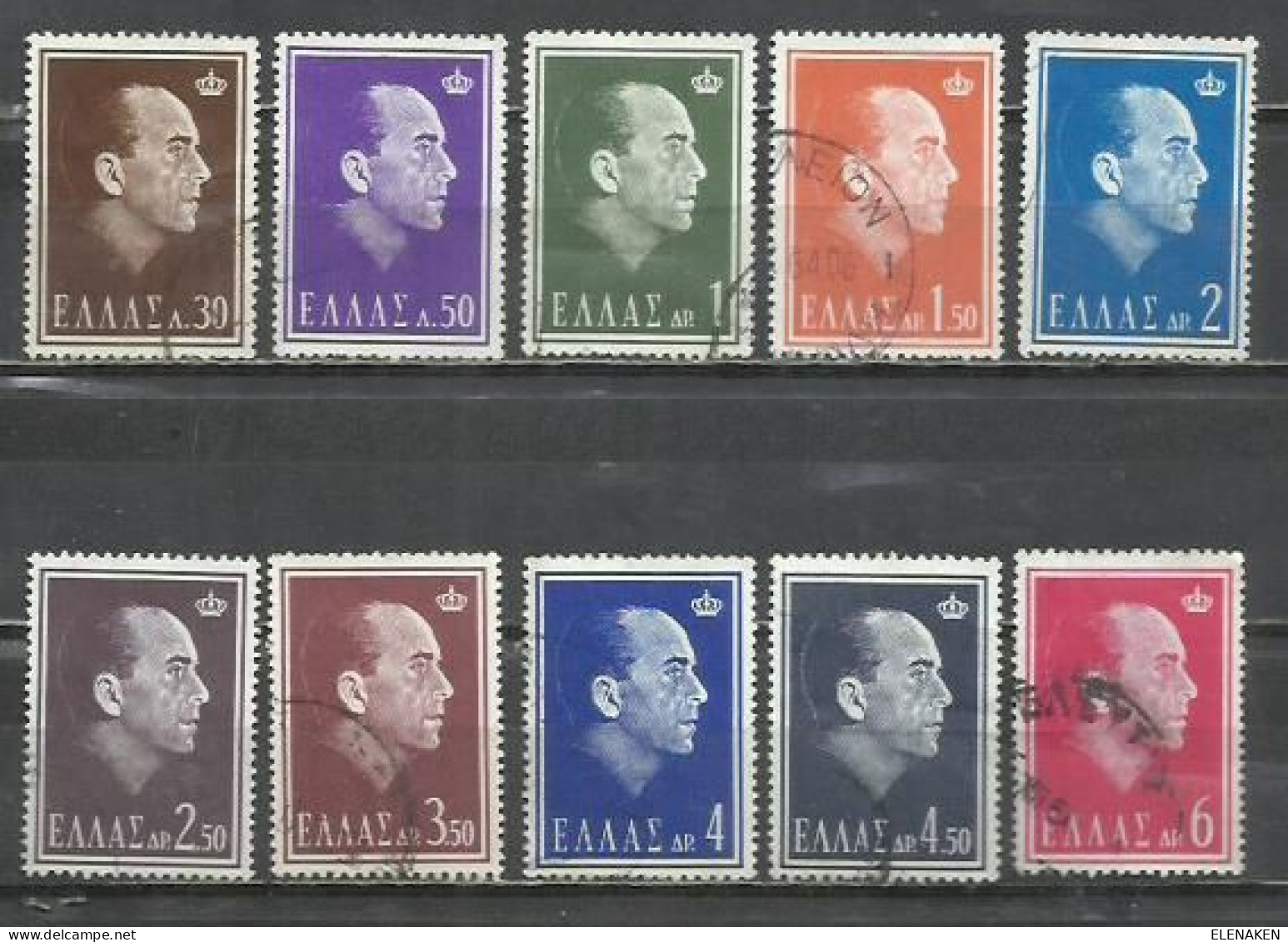 7565B-SERIE COMPLETA GRECIA 1964 REALEZA 813/822 MUERTE REY PABLO I - Oblitérés