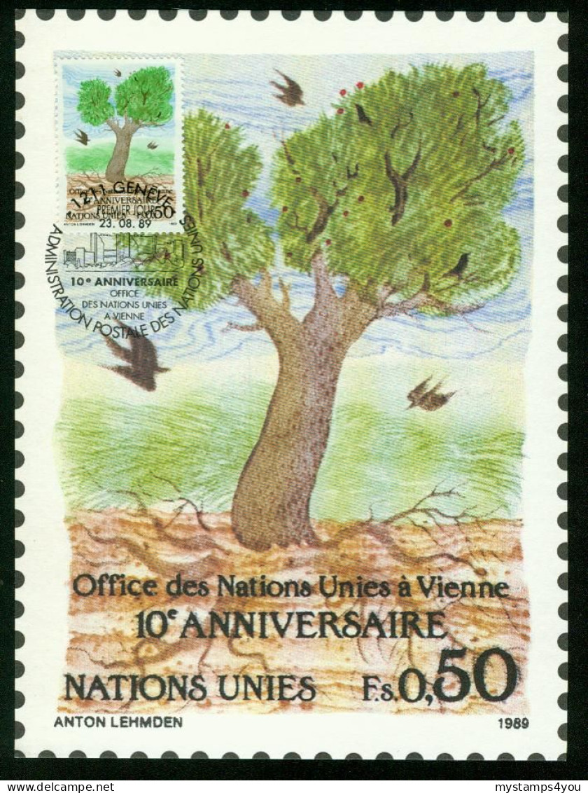 Mk UN Geneva (UNO) Maximum Card 1989 MiNr 178 | Tenth Anniv Of United Nations Vienna International Centre #max-0081 - Cartes-maximum