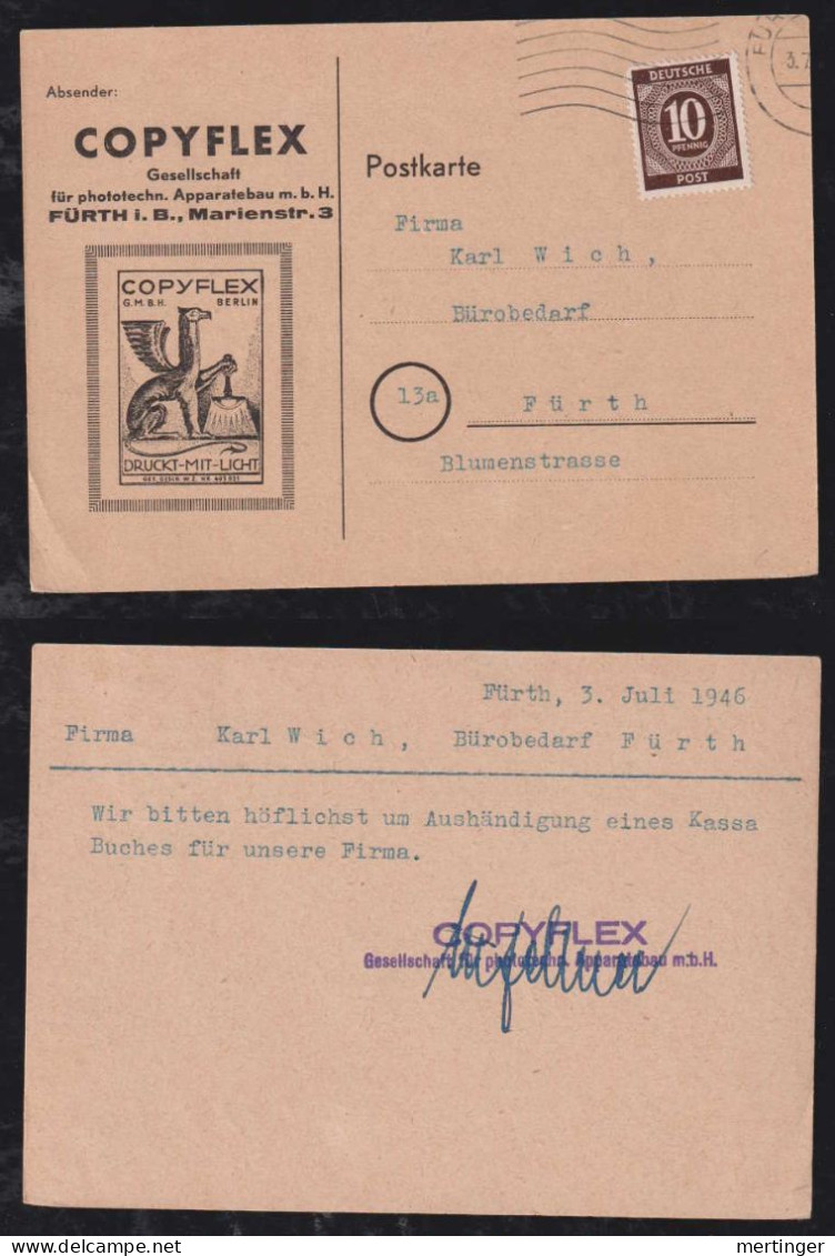 All. Besetzung 1946 Orts Postkarte FÜRTH Werbung COPYFLEX - Covers & Documents