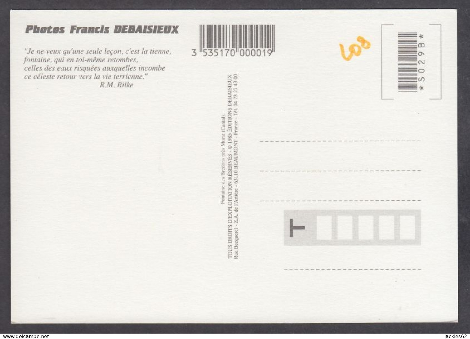 124129/ Francis DEBAISIEUX, Fontaine, Vers De R.M. Rilke Au Verso - Sonstige & Ohne Zuordnung