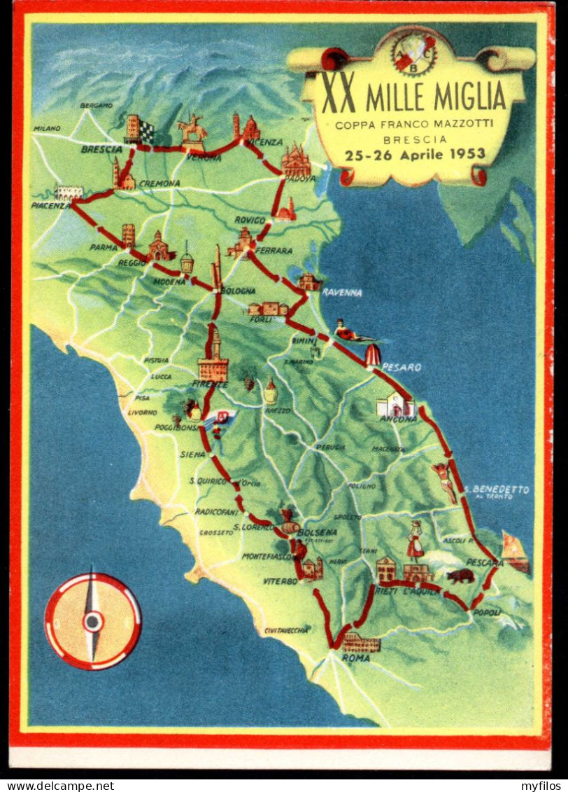 1953 ITALIA XX° MILLE MIGLIA BRESCIA COPPA MAZZOTTI - Cartes-Maximum (CM)