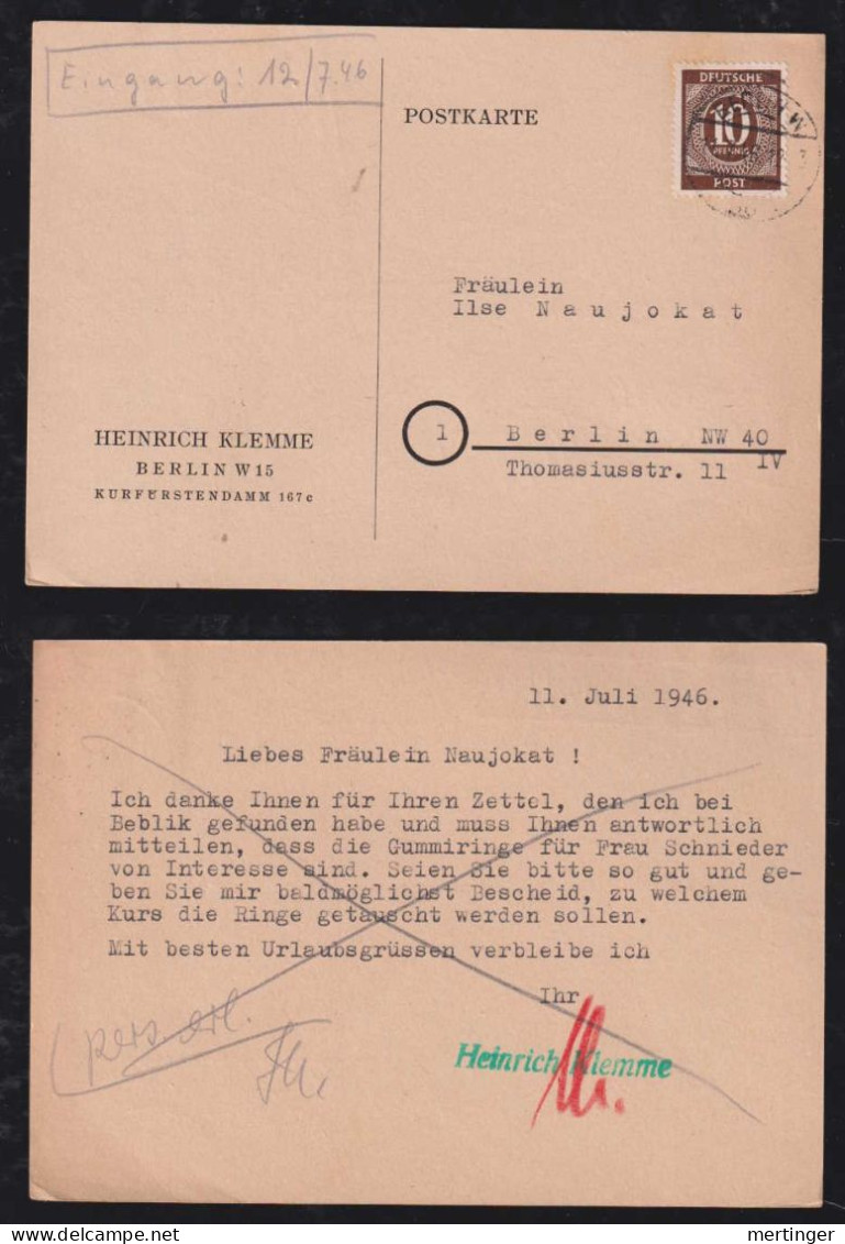 All. Besetzung 1946 10Pf EF Orts Postkarte BERLIN - Lettres & Documents