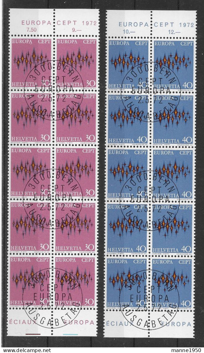 Schweiz 1972 Europa/Cept Mi.Nr. 969/70 Kpl. 10er Blocksatz Gestempelt - Oblitérés