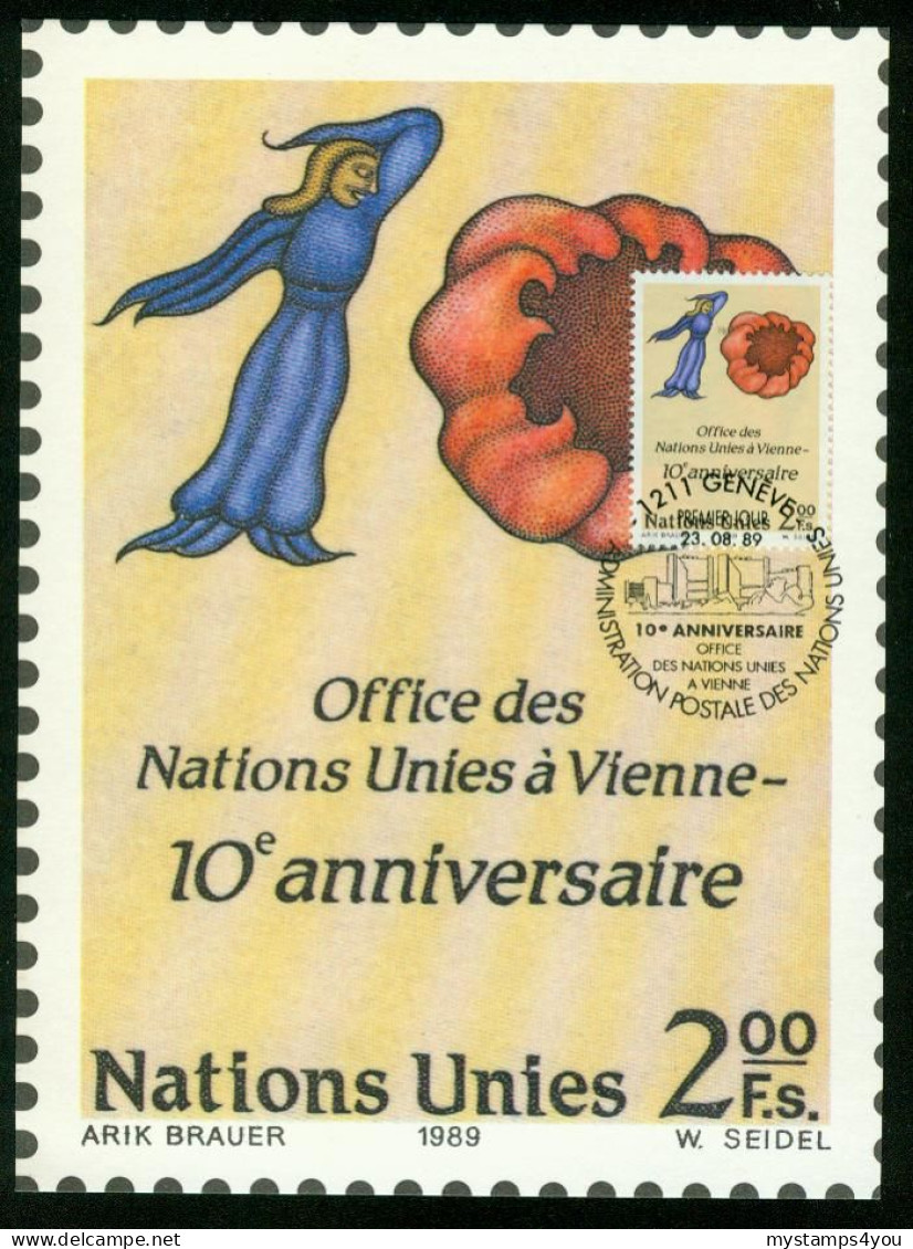 Mk UN Geneva (UNO) Maximum Card 1989 MiNr 179 | Tenth Anniv Of United Nations Vienna International Centre #max-0082 - Maximumkaarten