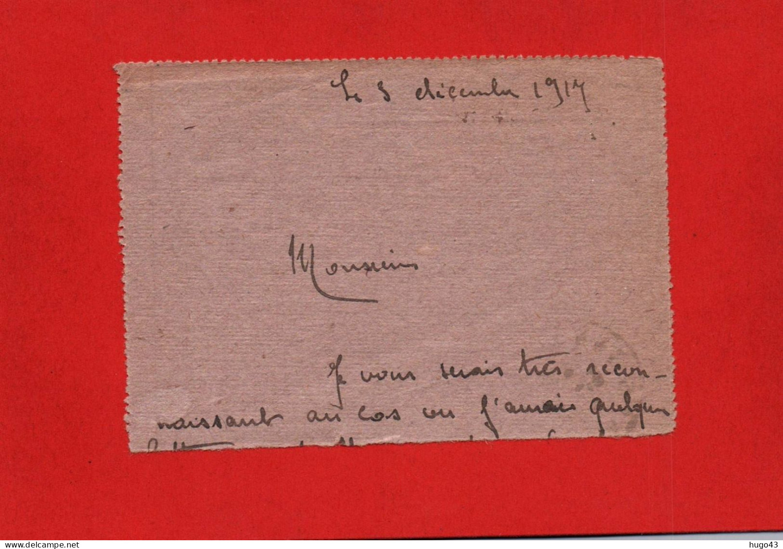 DEVANT D' ENVELOPPE HOSPICE MILITAIRE DE LIMOGES  EN 1917 - Covers & Documents