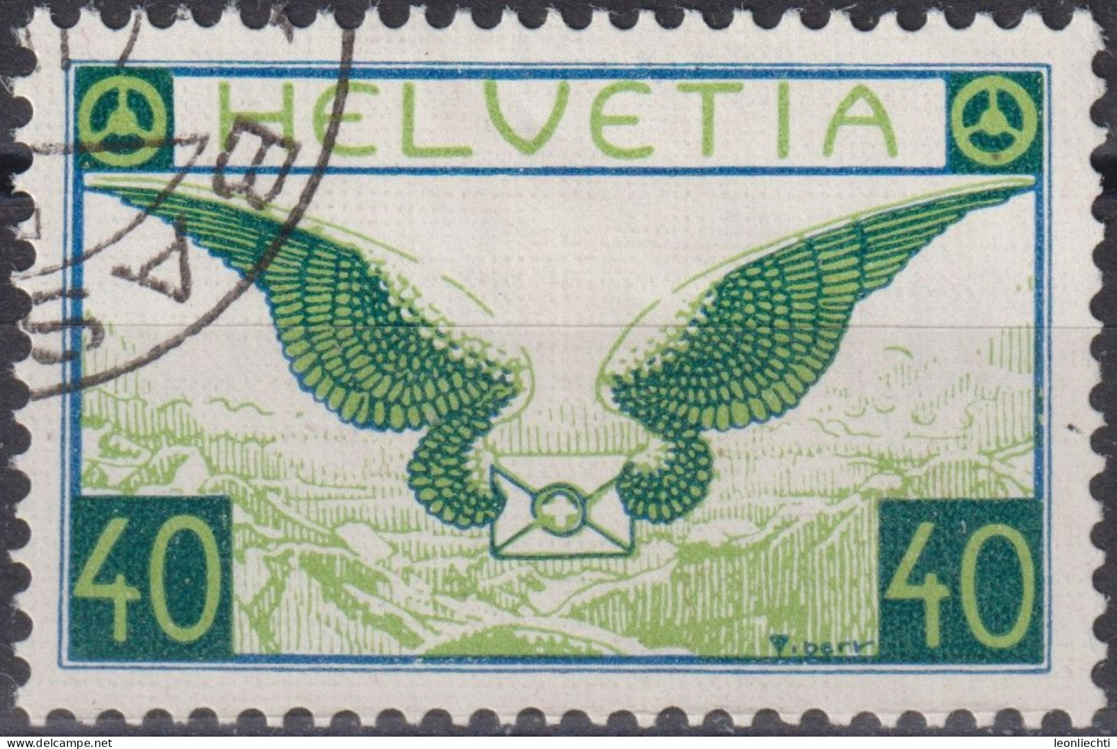 1933 Flugpost Schweiz ⵙ Zum:CH F15z, Mi:CH 234z,Yt:CH.PA14a, Brief Mit Flügeln - Usati