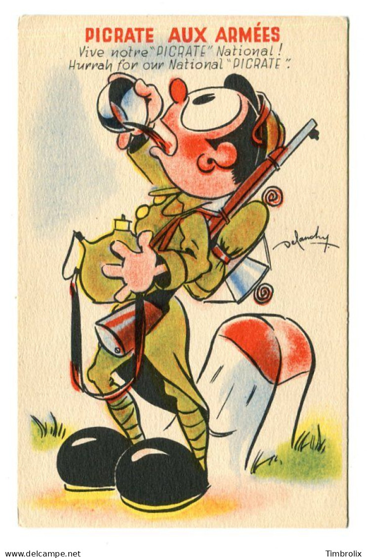 PICRATE AUX ARMEES - 10 Cartes postales humoristiques signées DEFAUCHY Illustrateur - Série complète.