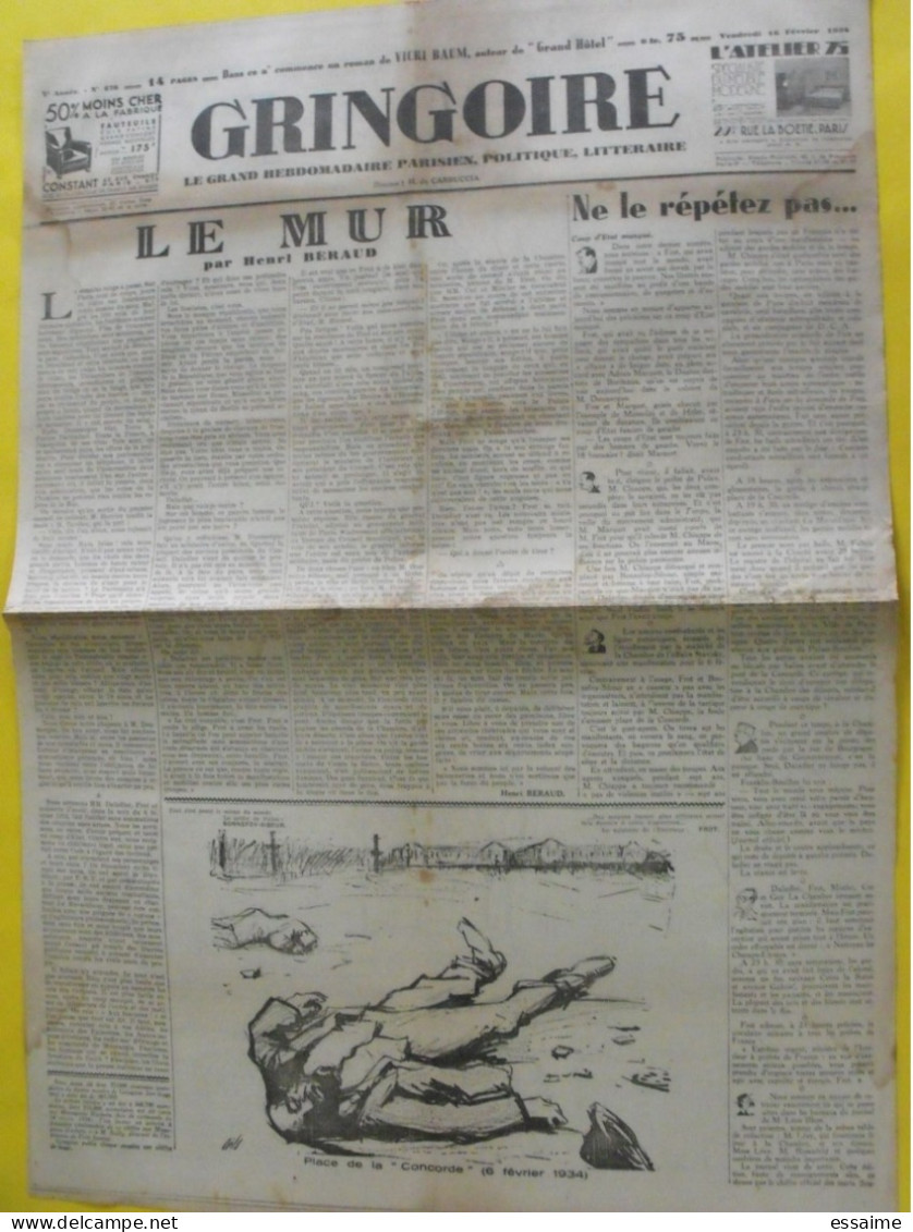 Journal Gringoire Du 16 Février 1934. Carbuccia Béraud Daladier Cot Frot Mistler Guy La Chambre Blum - Andere & Zonder Classificatie