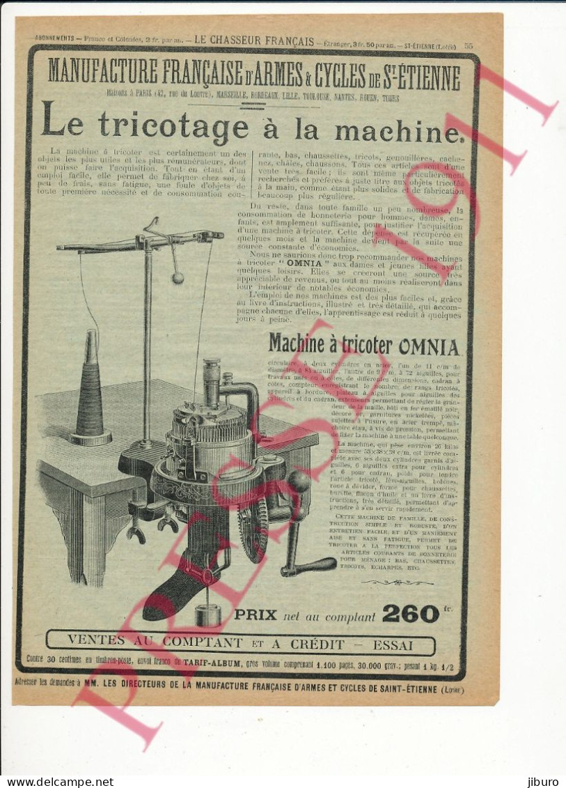 Publicité 1911 Machine à Tricoter Omnia Tricotage à La Machine - Advertising