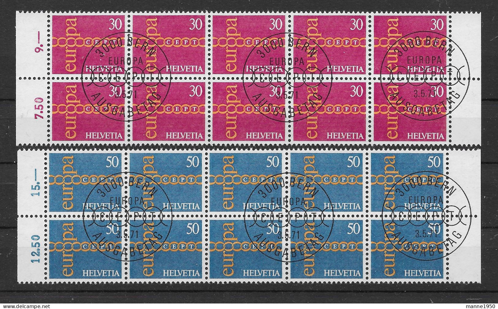 Schweiz 1971 Europa/Cept Mi.Nr. 947/48 Kpl. 10er Blocksatz Gestempelt - Oblitérés