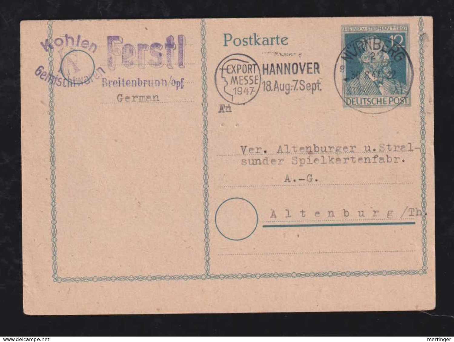 All. Besetzung 1947 Postkarte Ganzsache 12Pf Verschnitten NÜRNBERG X ALTENBURG - Covers & Documents