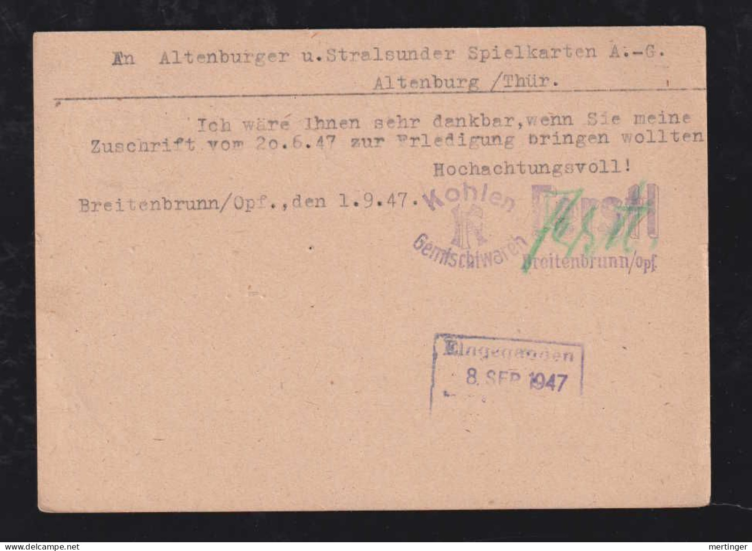 All. Besetzung 1947 Postkarte Ganzsache 12Pf Verschnitten NÜRNBERG X ALTENBURG - Covers & Documents