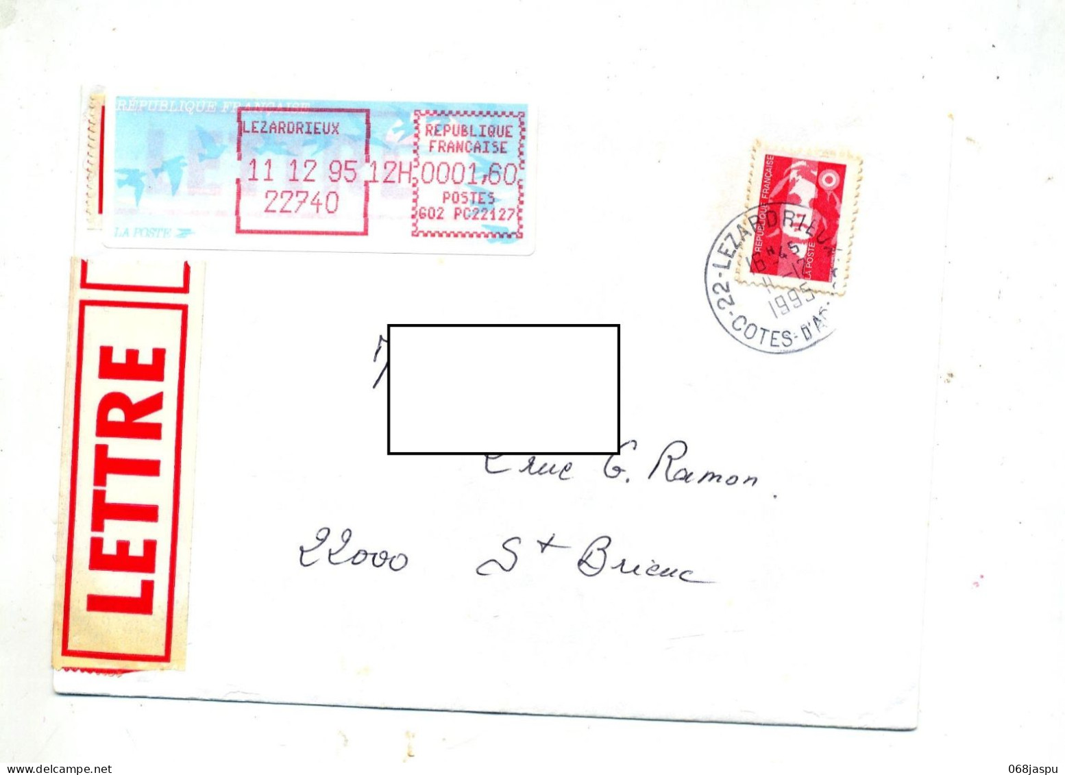 Lettre Cachet Lézardrieux  Sur Briat + Vignette Bureau - Handstempel