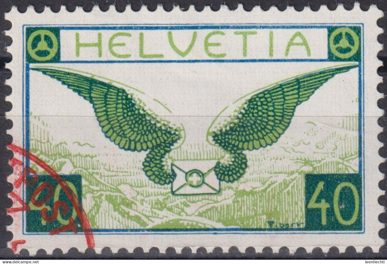1933 Flugpost Schweiz ⵙ Zum:CH F15z, Mi:CH 234z,Yt:CH.PA14a, Roter Stempel, Brief Mit Flügeln - Gebraucht