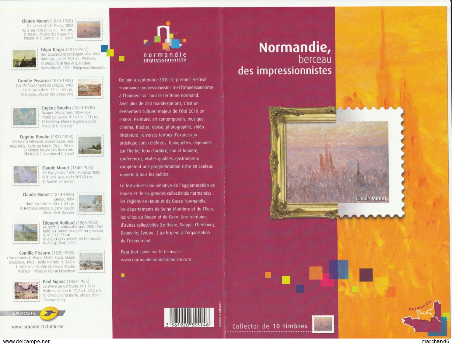 Feuillet Collector Normandie Berceau Des Impressionnistes France 2010 IDT L P 20gr 10 Timbres Autoadhésifs N°47 - Collectors