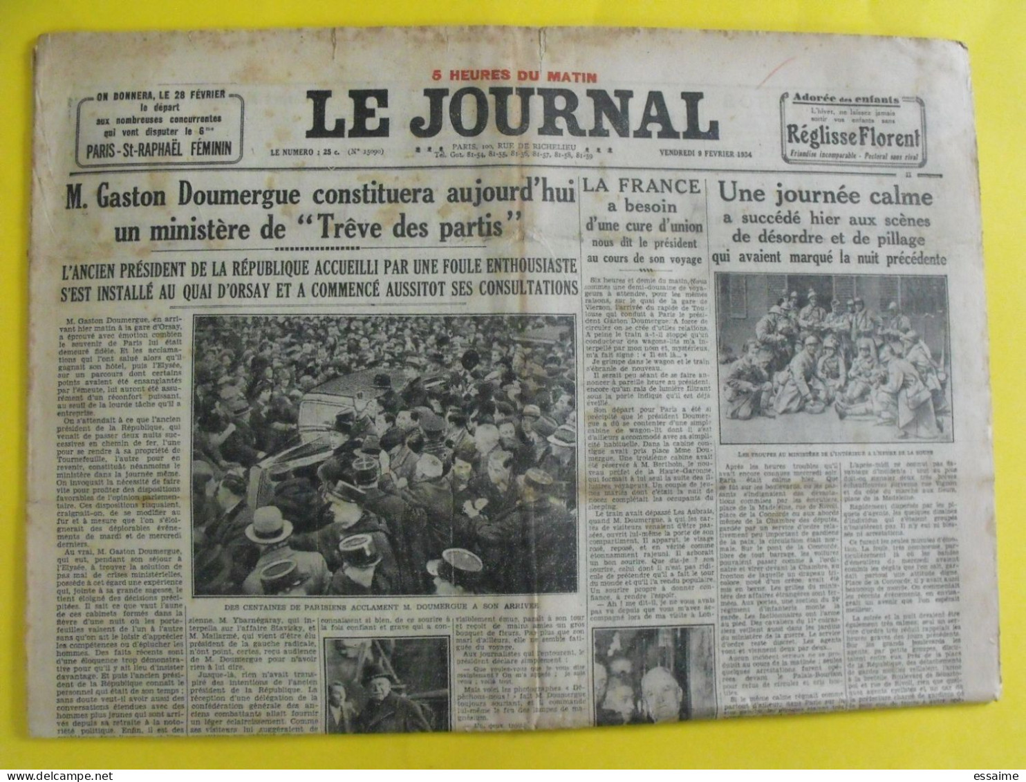 Journal Le Journal Du 9 Février 1934. Doumergue Poulbot Sabatier - Autres & Non Classés