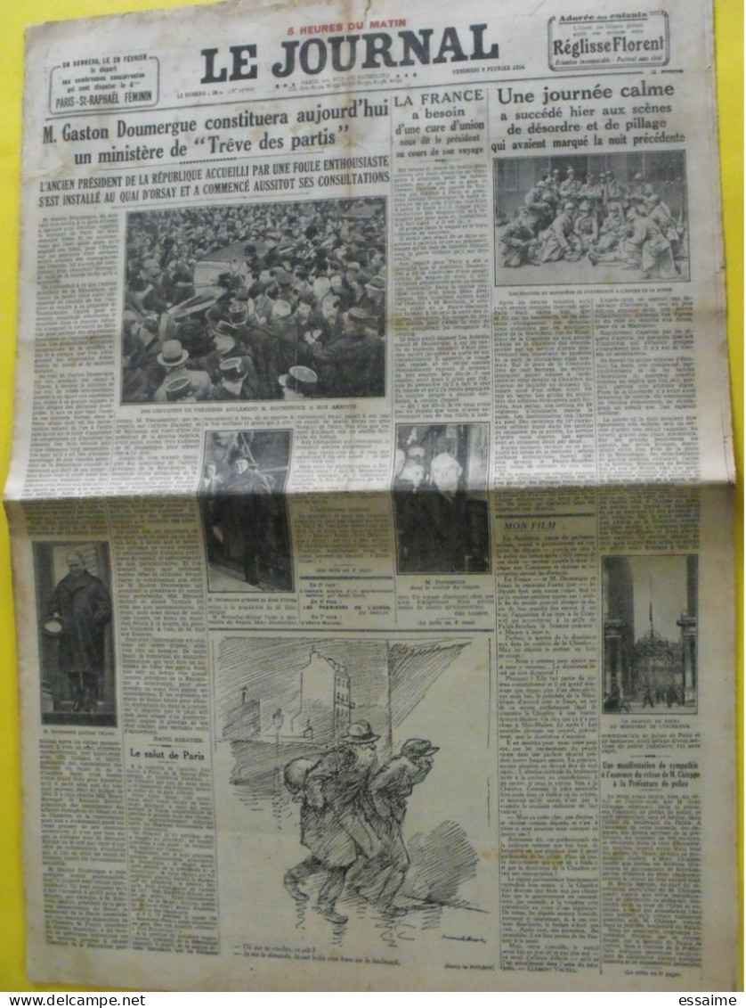 Journal Le Journal Du 9 Février 1934. Doumergue Poulbot Sabatier - Autres & Non Classés