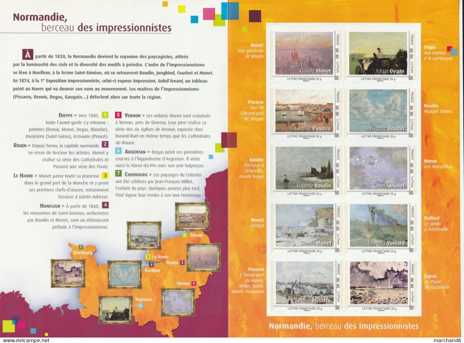 Feuillet Collector Normandie Berceau Des Impressionnistes France 2010 IDT L P 20gr 10 Timbres Autoadhésifs N°47 - Collectors