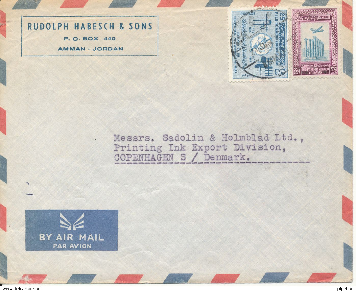 Jordan Air Mail Cover Sent To Denmark 24-6-1967 - Jordanie