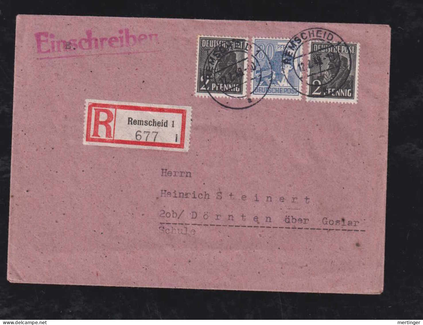 All. Besetzung 1948 Einschreiben Brief 80Pf + 2x2Pf REMSCHEID X DÖRNTEN über GOSLAR - Covers & Documents