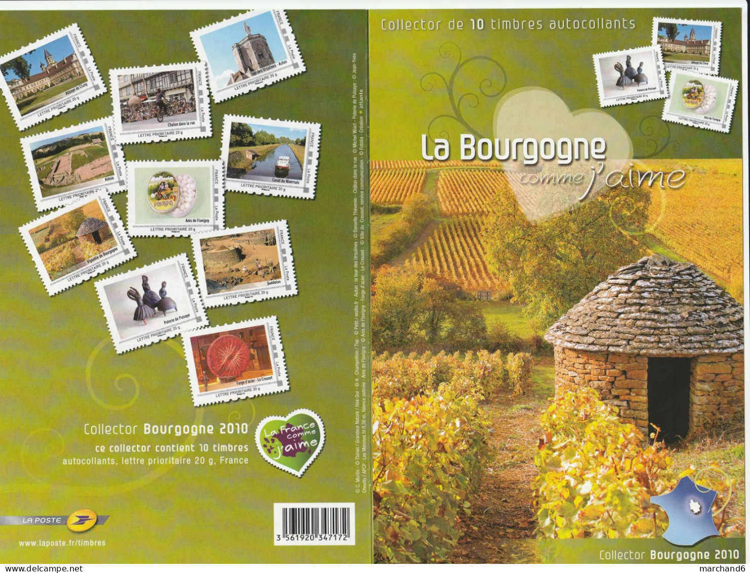 Feuillet Collector La Bourgogne Série 2 France 2010 IDT L P 20gr 10 Timbres Autoadhésifs N°53 - Collectors