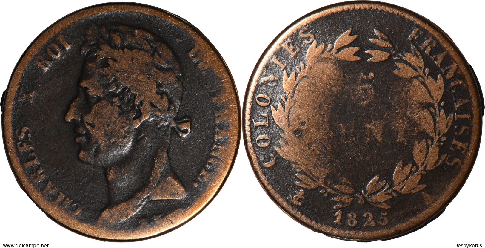 FRANCE COLONIES - 1825 - 5 Centimes - CHARLES X - 606 800 Ex. - 19-278 - Französische Kolonien (1817-1844)