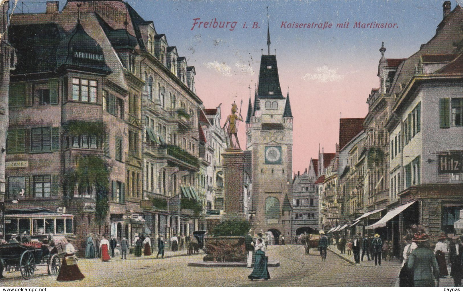 DE340   --  FREIBURG  I. Br.  --  KAISERSTRASSE MIT MARTINSTOR  --  1918 - Freiburg I. Br.
