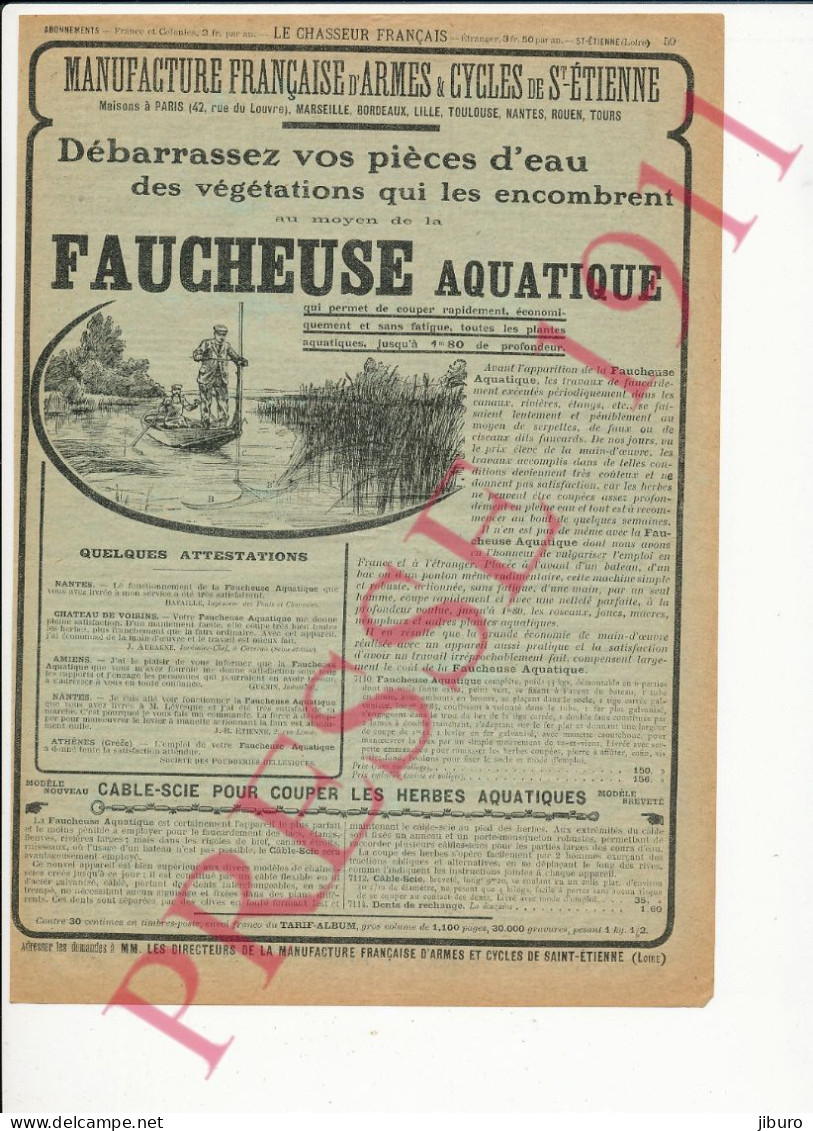 Publicité 1911 Faucheuse Aquatique Cable-Scie Thème Entretien étang Rivière Faucardement Faucardeuse Plantes Aquatiques - Publicités