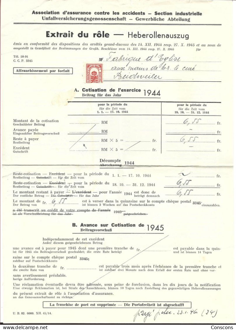 Heberollenauszug Mit Lastschriftzettel 26.1.46 - 1940-1944 Occupation Allemande