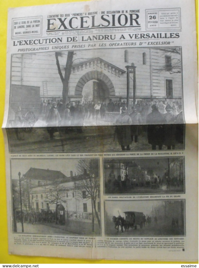 Journal Excelsior Du 26 Février 1922. Exécution De Landru. Poincaré Hermant Vaillant - Autres & Non Classés