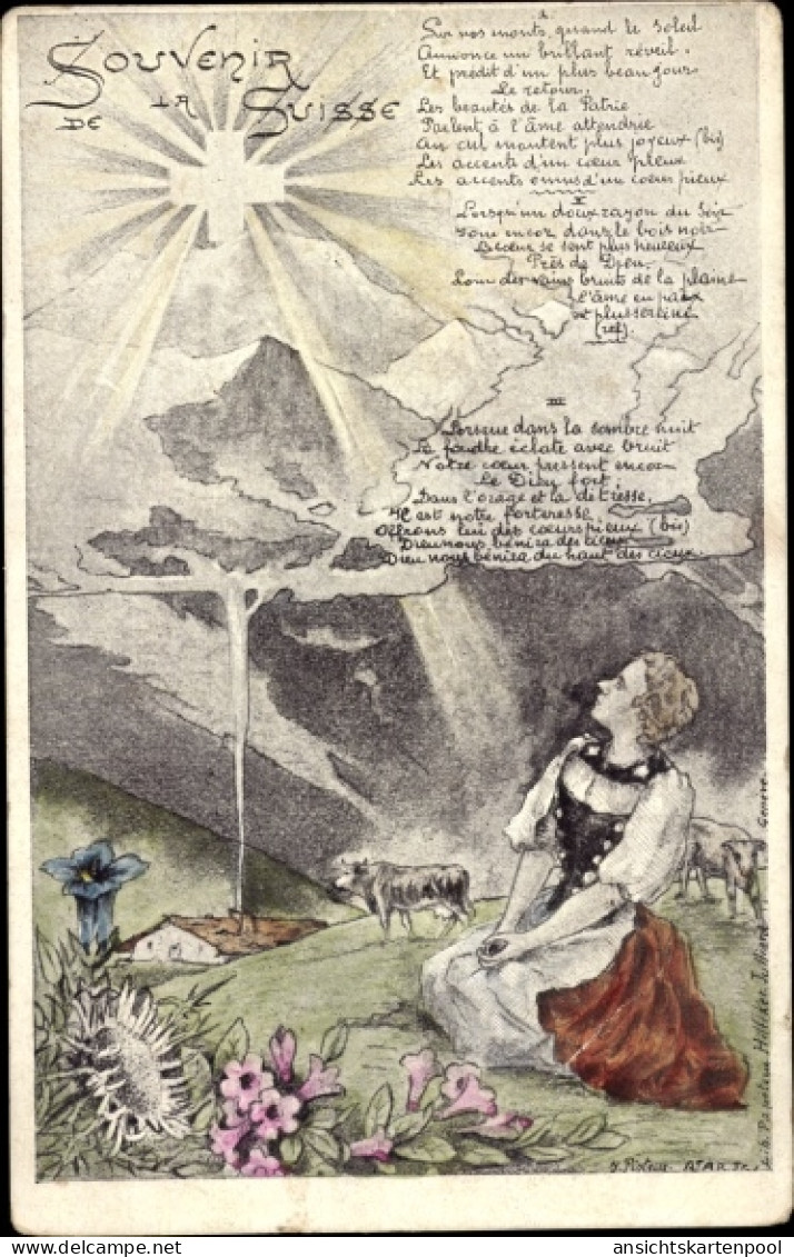 Gedicht CPA Schweiz, Frau In Tracht, Gebirge - Other & Unclassified