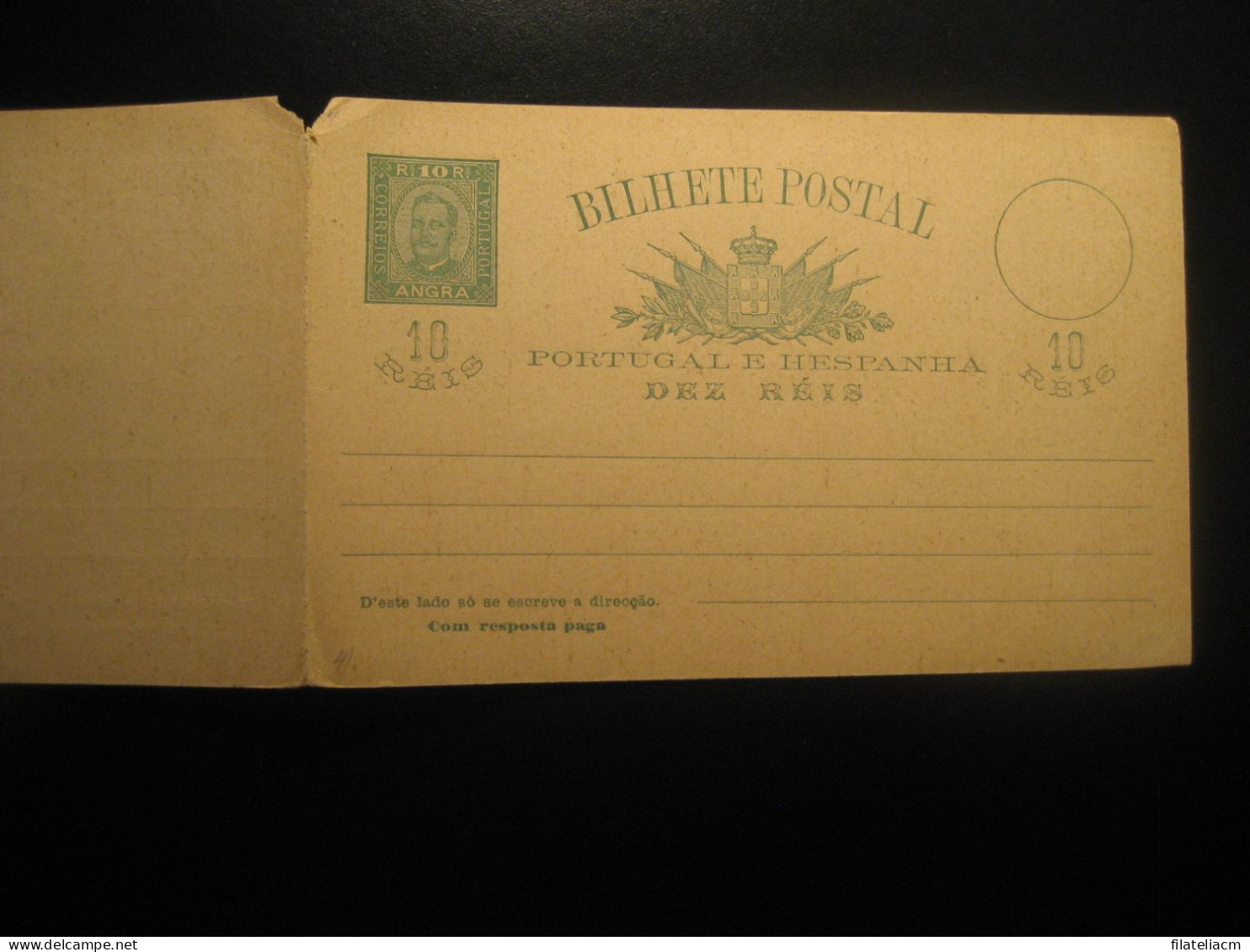 ANGRA 10R + 10R Resposta Bilhete Postal Doble Postal Stationery Card Faults Portuguese Colonies Portugal AZORES Area - Angra