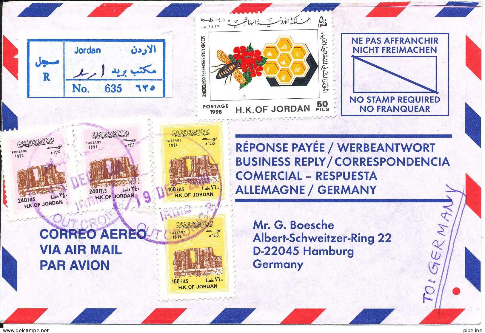 Jordan Air Mail Cover Sent To Germany 19-12-2000 - Jordan