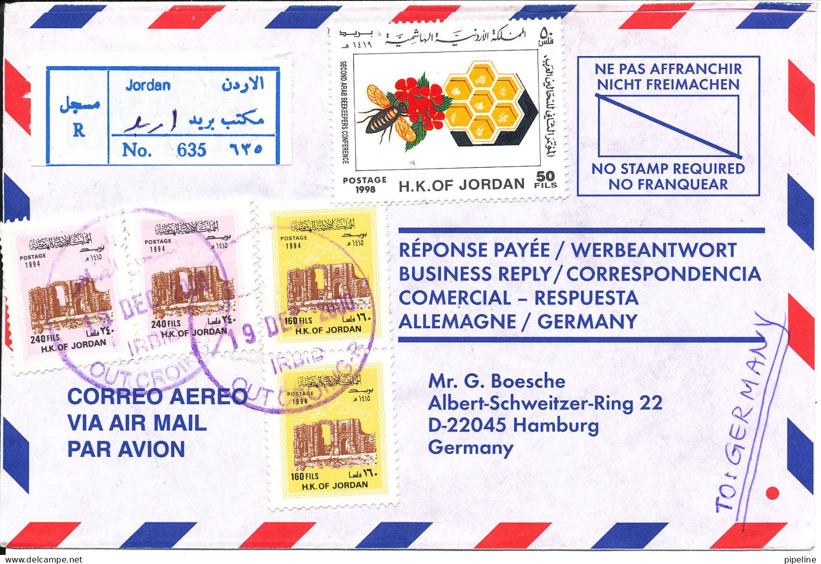 Jordan Air Mail Cover Sent To Germany 19-12-2000 - Jordanie