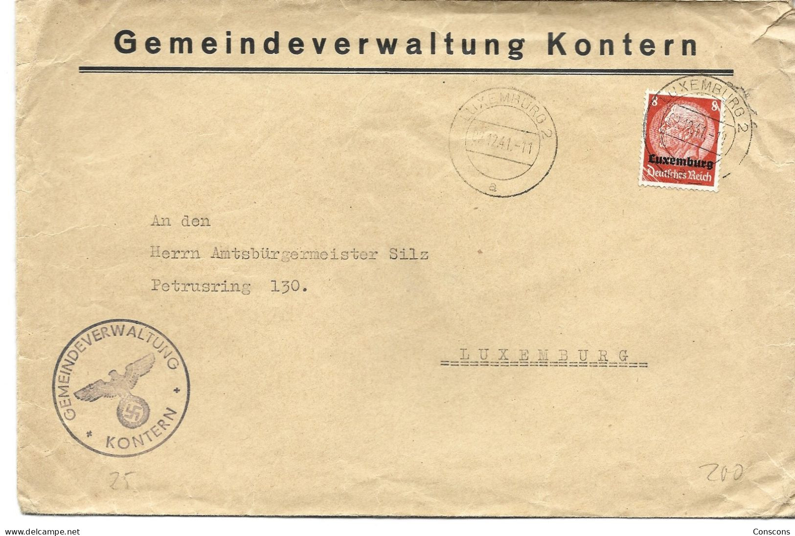 Brief Von Der Gemeindeverwaltung Kontern Nach Luxemburg - 1940-1944 Occupation Allemande