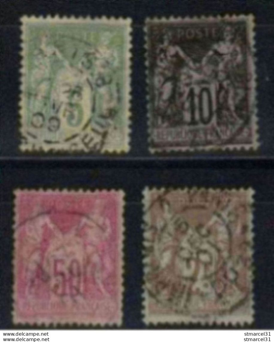 Les 4 SAGES Dont RARES OBLI Très Tardive 1909 Sur 102  Et Imp Noir Sur 105 TBE Cote> 180€ - 1898-1900 Sage (Type III)