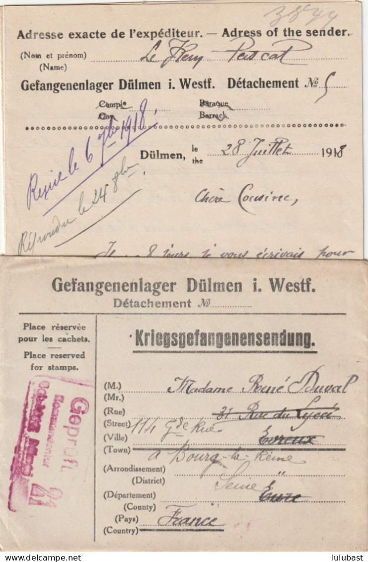 Lettre + Enveloppe D'un Prisonnier De Guerre Français Au Camp De Dülmen I Westf. - Guerra De 1914-18