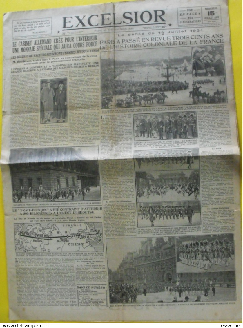 Journal Excelsior Du 15 Juillet 1931.exposition Coloniale Crise Financière En Allemagne - Other & Unclassified