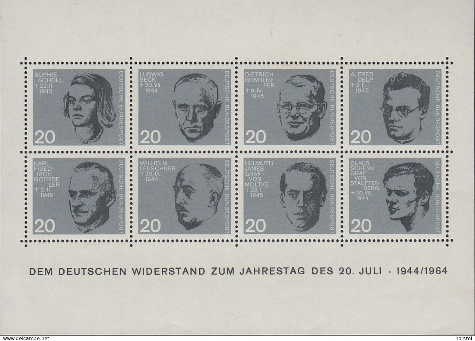 BRD  Block 3 -  20. Jahrestag Des Attentats - Dem Deutschen Widerstand - 1959-1980