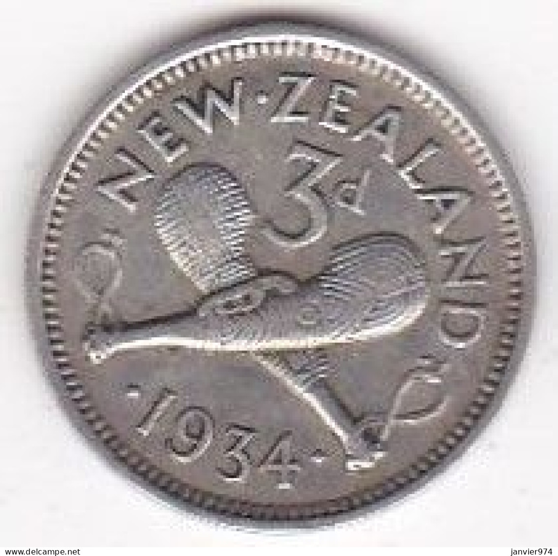 New Zealand, 3 Pence 1934 , George V, En Argent, KM# 1 - New Zealand
